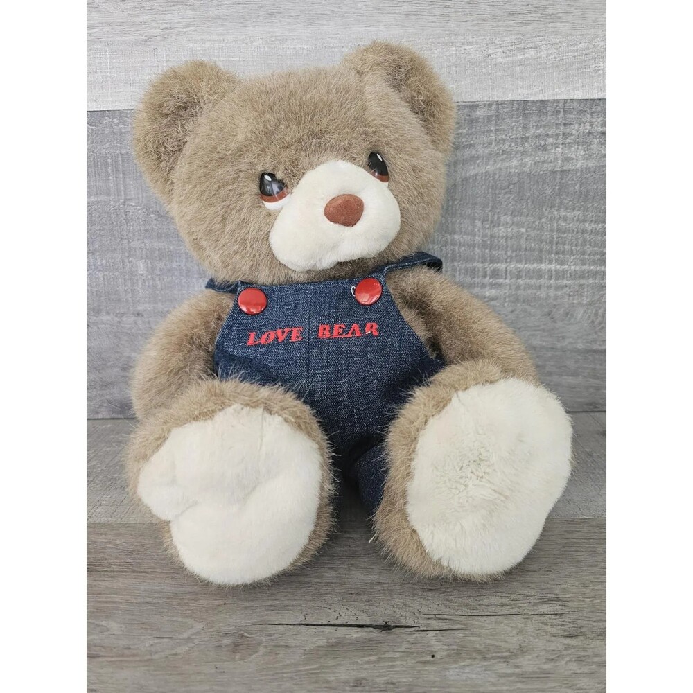 Russ Vintage Love Bear Plush Denim Overalls 16" Made In Korea